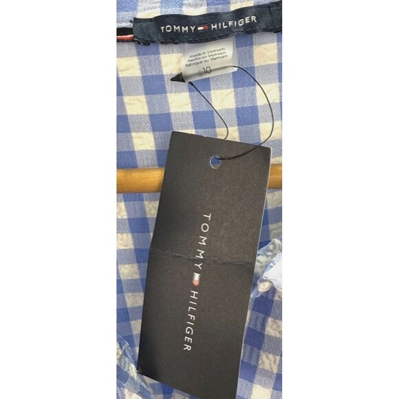 Tommy Hilfiger NWT Dress 10 Sleeveless Tiered Ruffle Hem Blue Gingham Seersucker - Picture 5 of 6